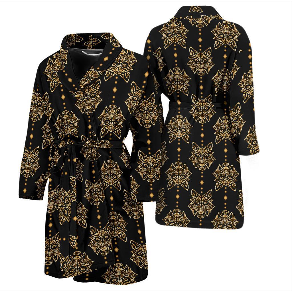 Aztec Wolf Pattern Print Design 04 Men Bathrobe-JORJUNE.COM