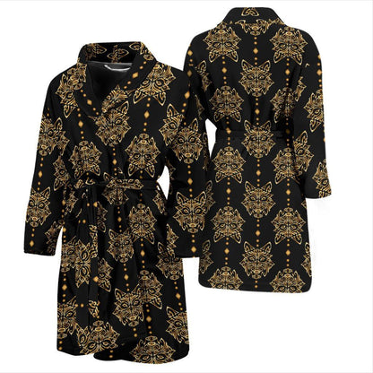 Aztec Wolf Pattern Print Design 04 Men Bathrobe-JORJUNE.COM