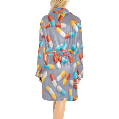 Pill Pattern Print Design A01 Women's Fleece Robe