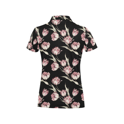 Tulip Pink Pattern Print Design TP02 Women's Polo Shirt