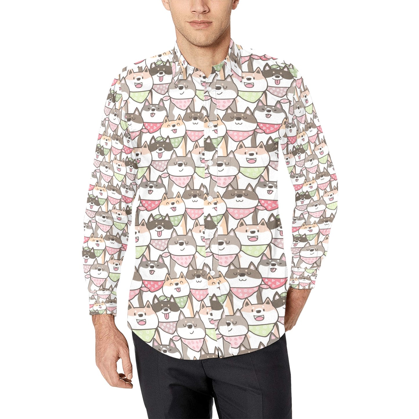 Shiba Inu Print Design LKS305 Men's Long Sleeve Dress Shirt