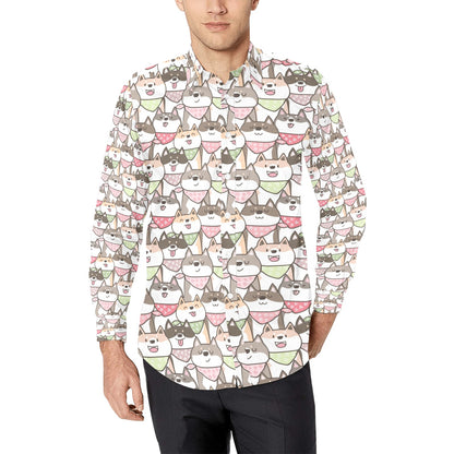 Shiba Inu Print Design LKS305 Men's Long Sleeve Dress Shirt