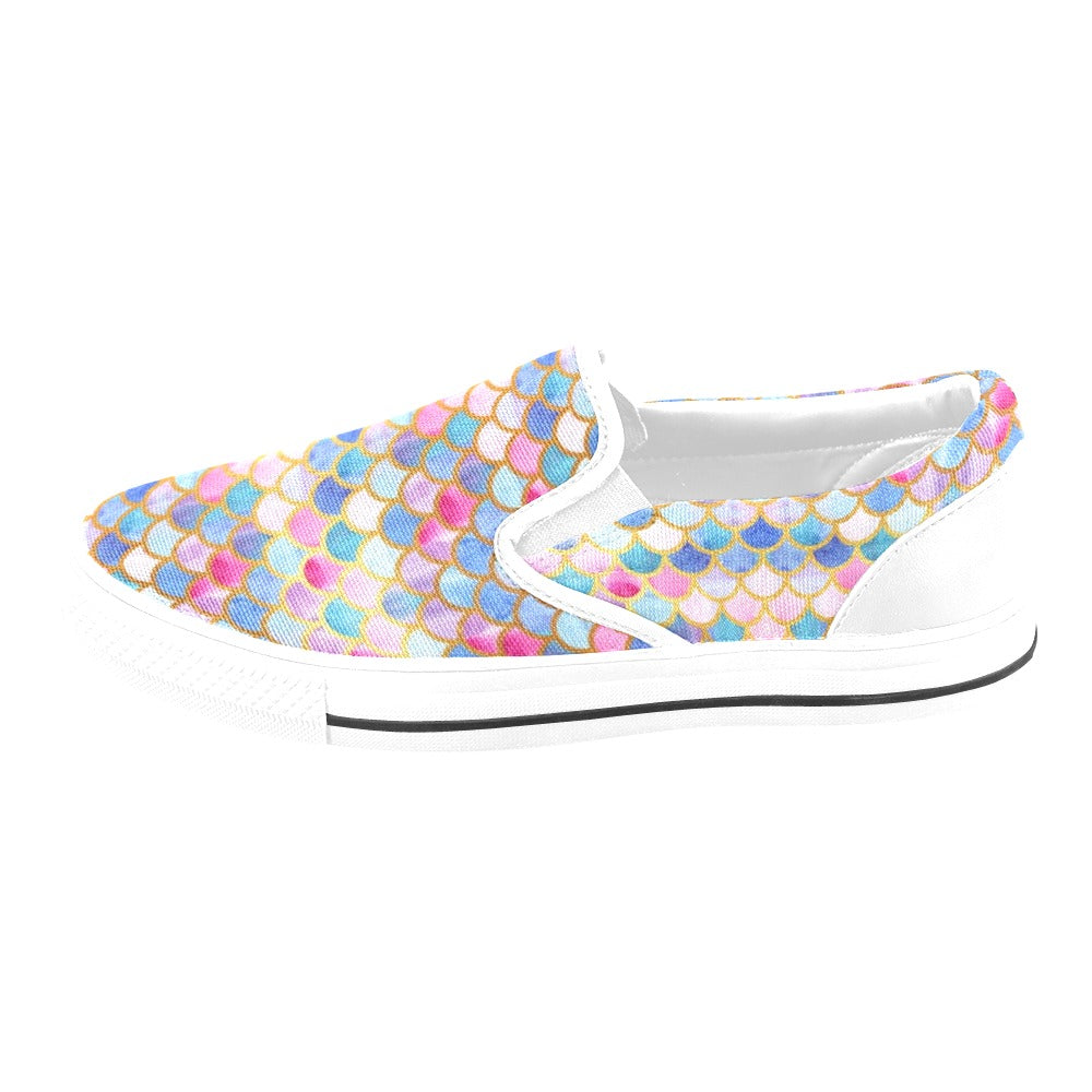 Scales Print Design LKS401 White Slip Ons Canvas Women's Shoes