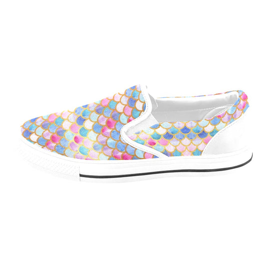 Scales Print Design LKS401 White Slip Ons Canvas Women's Shoes