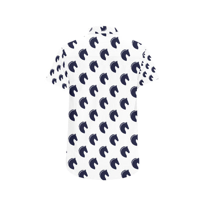 Horse Head Print Design LKS303 Men Short Sleeve Button Up Shirt