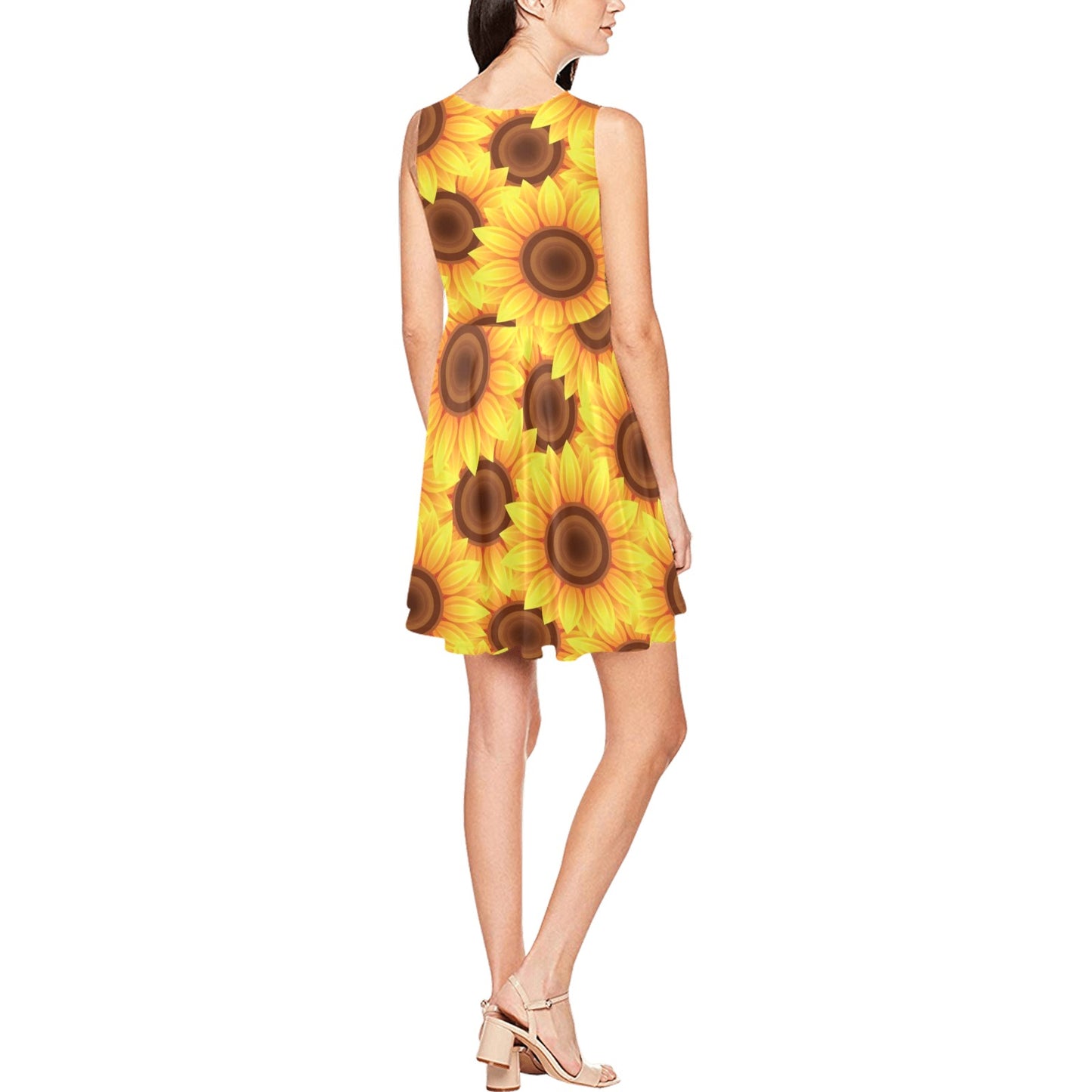 Sunflower Pattern Print Design SF07 Sleeveless Dress