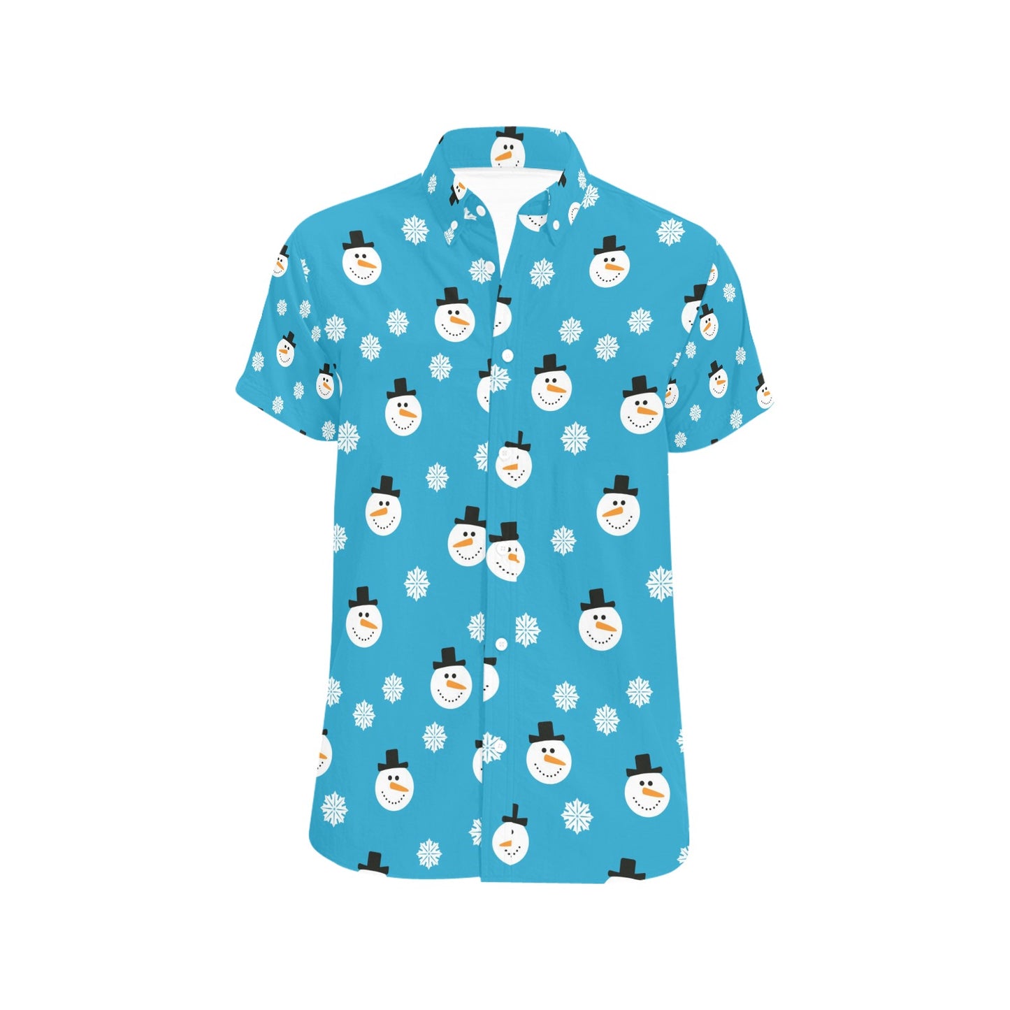 Snowman Print Design LKS303 Men Short Sleeve Button Up Shirt