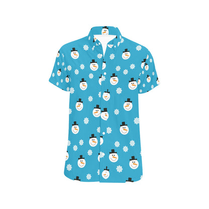 Snowman Print Design LKS303 Men Short Sleeve Button Up Shirt