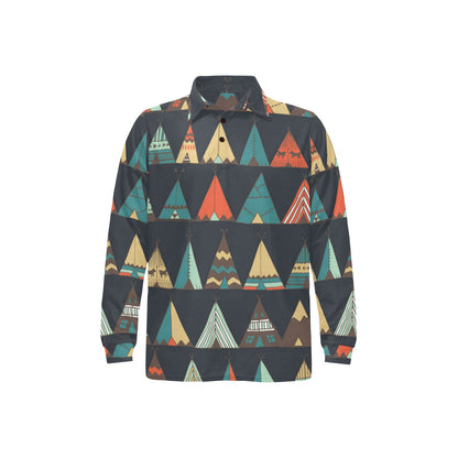Tribal native american tent Aztec Long Sleeve Polo Shirt For Men's