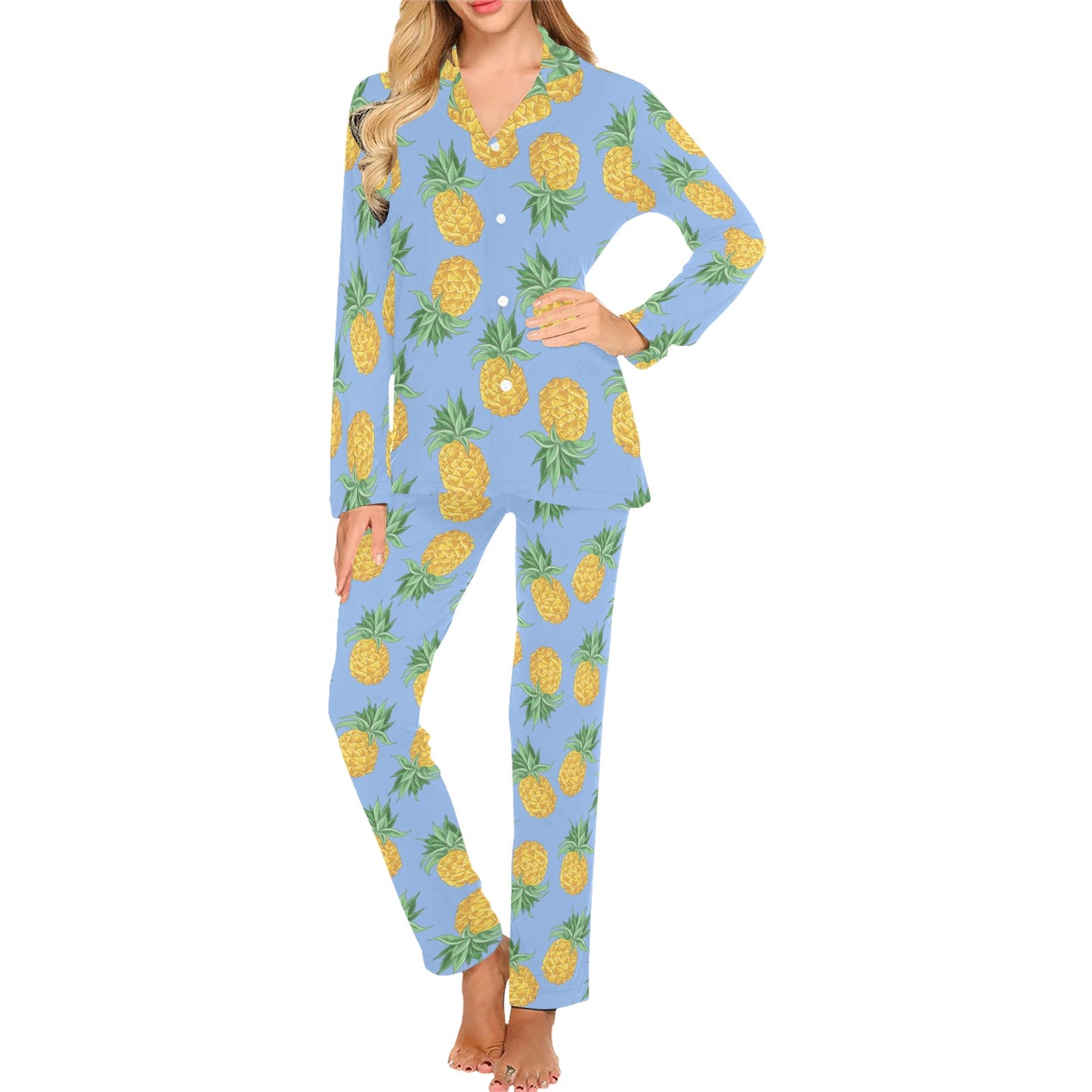 Pineapple Pattern Print Design A04 Women's Long Pajama Set