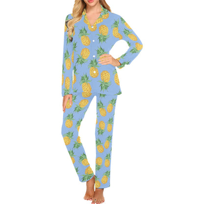 Pineapple Pattern Print Design A04 Women's Long Pajama Set