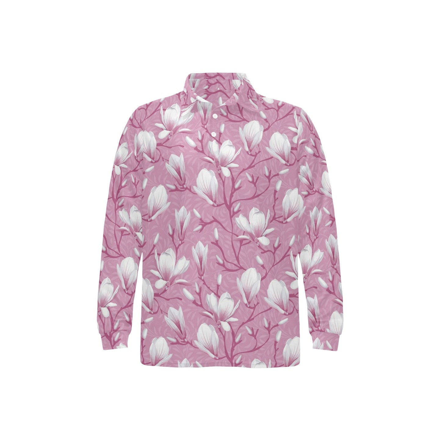 Magnolia Pattern Print Design MAG05 Long Sleeve Polo Shirt For Men's