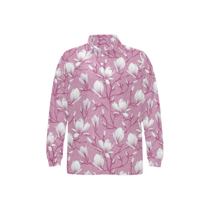 Magnolia Pattern Print Design MAG05 Long Sleeve Polo Shirt For Men's