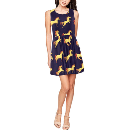 Gold Horse Pattern Sleeveless Dress