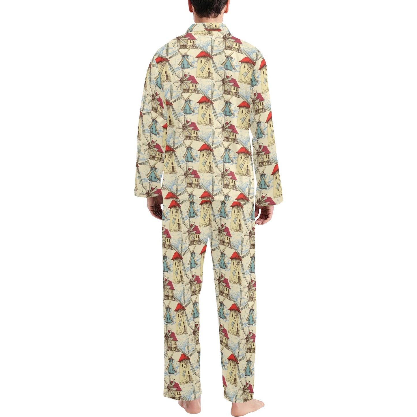Windmill Pattern Print Design 01 Men's Long Pajama Set
