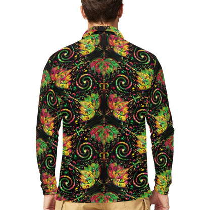 lotus Boho Pattern Print Design LO09 Long Sleeve Polo Shirt For Men's