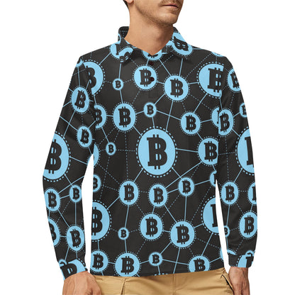 Cryptocurrency Pattern Print Design 02 Long Sleeve Polo Shirt For Men's