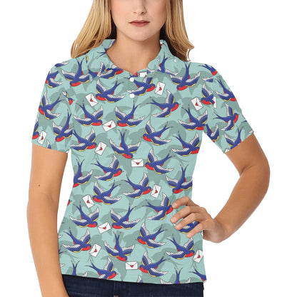 Swallow Bird Pattern Print Design 02 Women's Polo Shirt