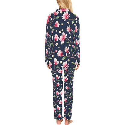 Magnolia Pattern Print Design MAG09 Women's Long Pajama Set