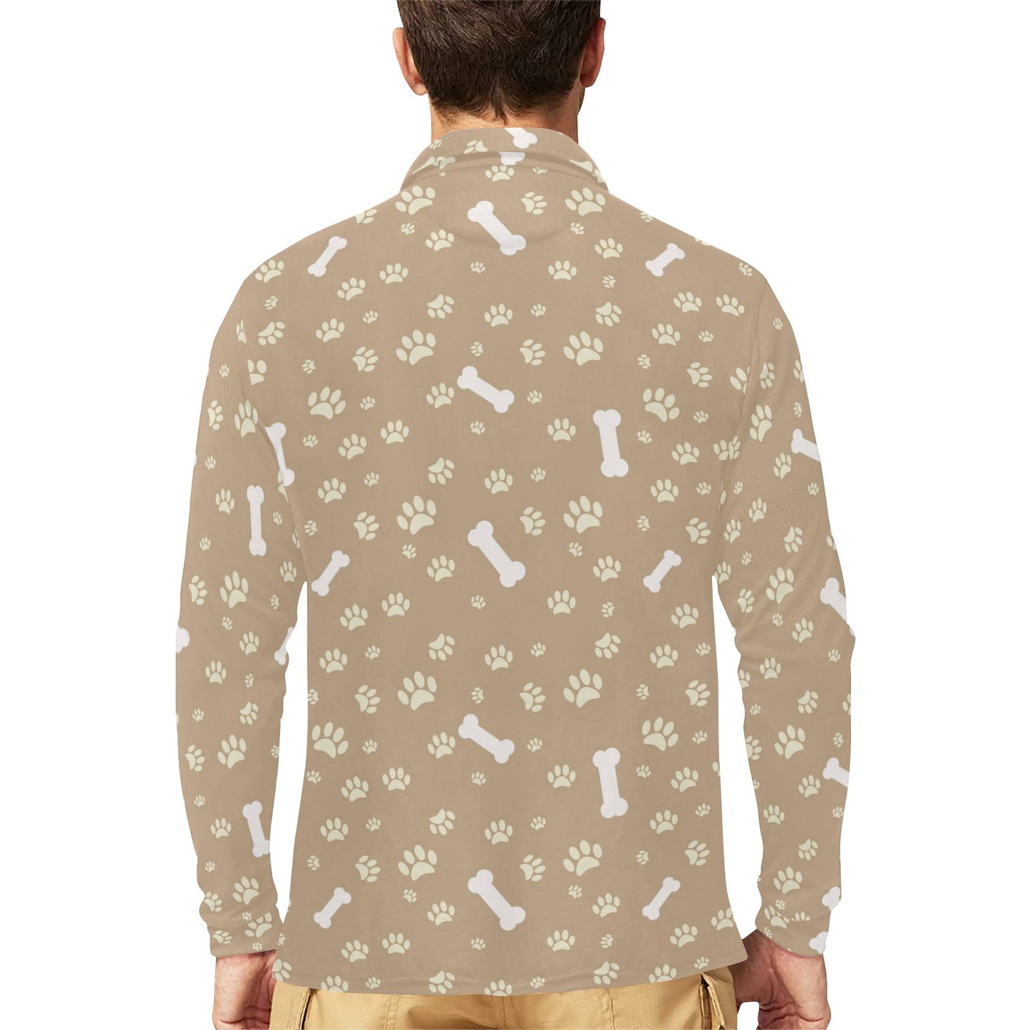 Dog Bone Paw Pattern Print Design 01 Long Sleeve Polo Shirt For Men's