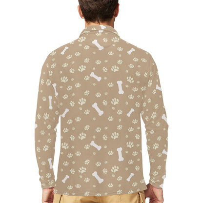 Dog Bone Paw Pattern Print Design 01 Long Sleeve Polo Shirt For Men's