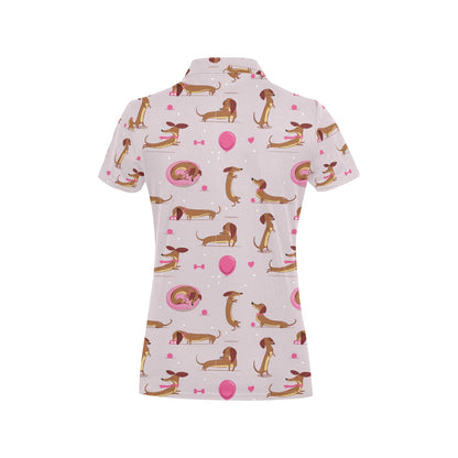 Dachshund Pattern Print Design 10 Women's Polo Shirt
