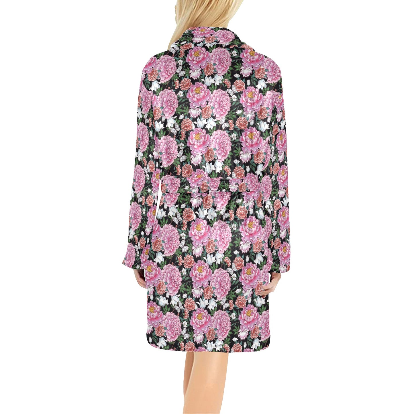 Dahlia Pattern Print Design 02 Women's Fleece Robe