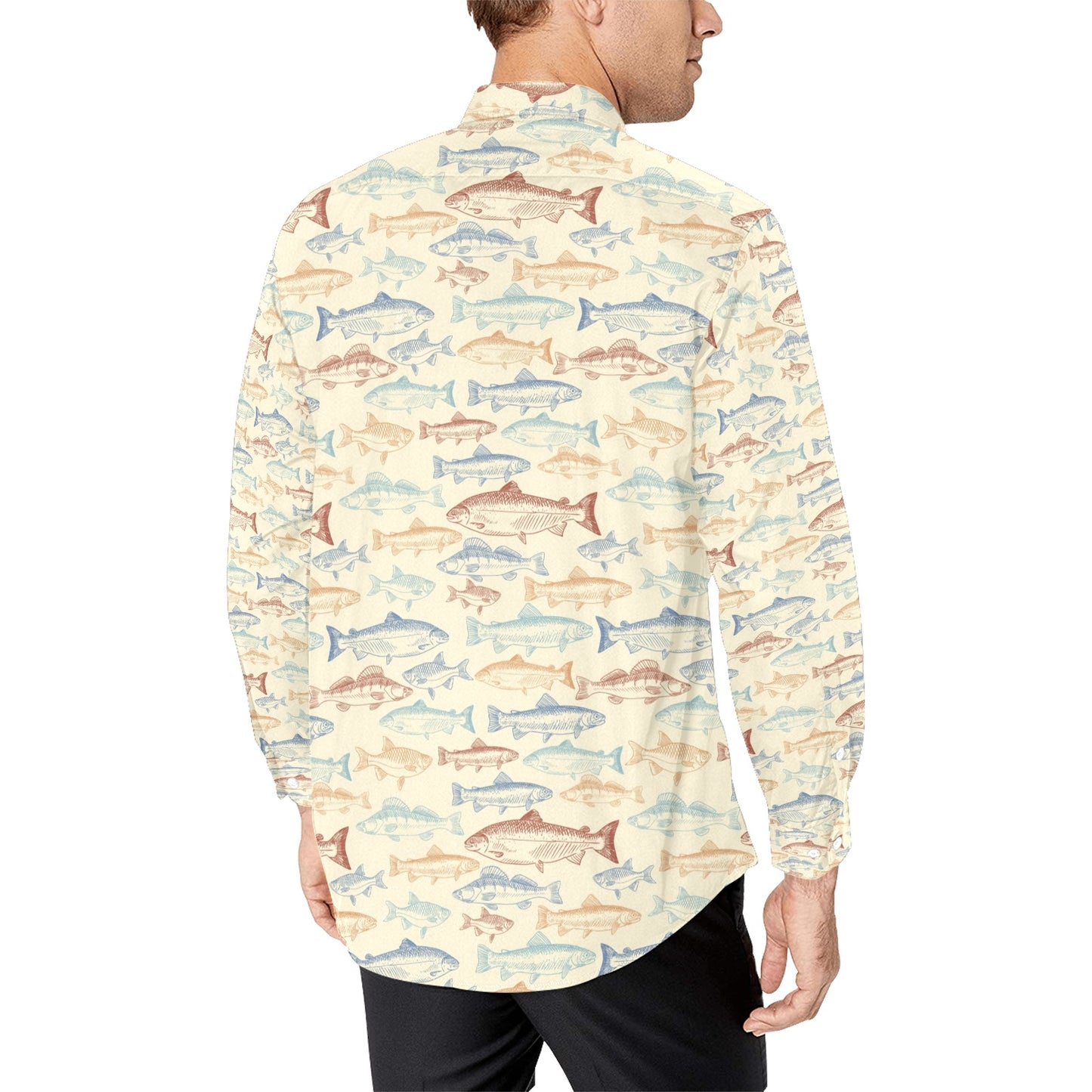 Salmon Fish Print Design LKS302 Men's Long Sleeve Dress Shirt