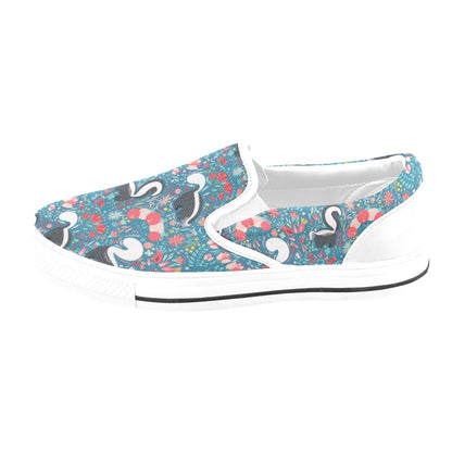 Skunk Print Design LKS302 White Slip Ons Canvas Women's Shoes