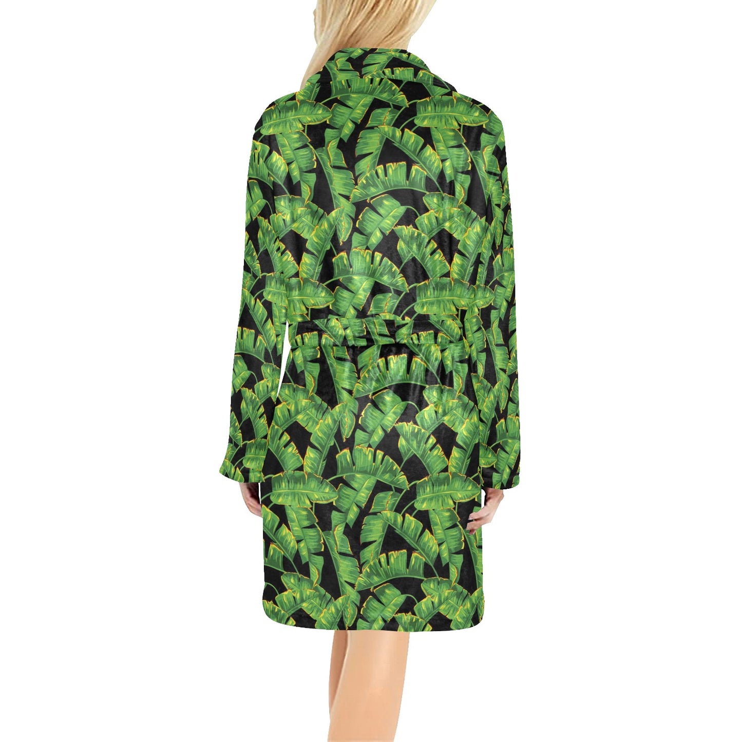 Banana Leaf Pattern Print Design 03 Women's Fleece Robe