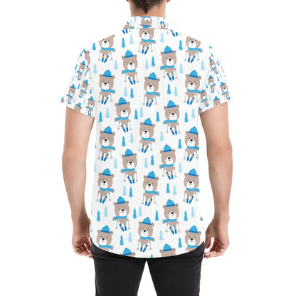 Ski Print Design LKS306 Men Short Sleeve Button Up Shirt