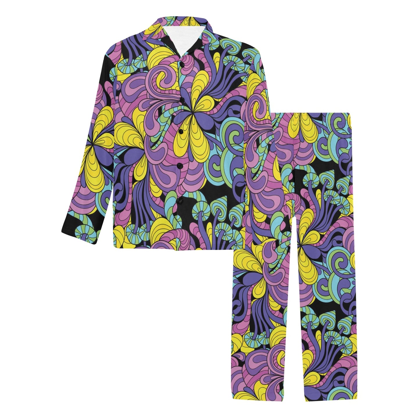 Psychedelic Pattern Print Design A04 Men's Long Pajama Set