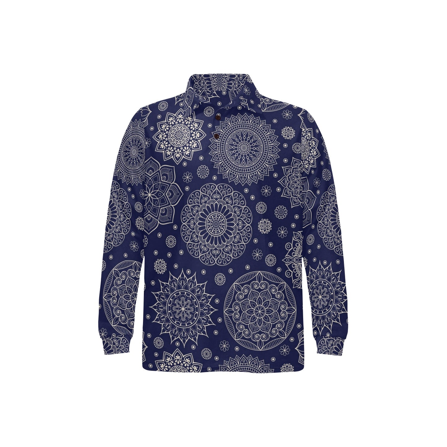 Mandala Pattern Print Design 02 Long Sleeve Polo Shirt For Men's