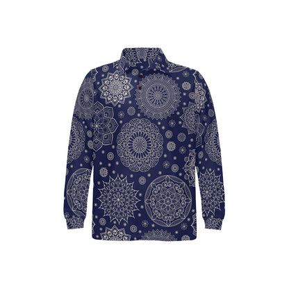 Mandala Pattern Print Design 02 Long Sleeve Polo Shirt For Men's