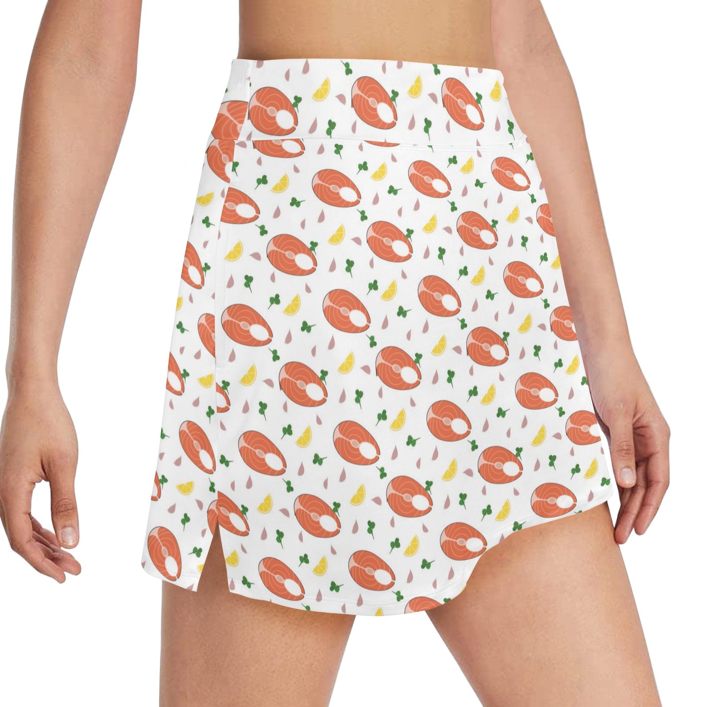 Salmon Steak Print Design LKS303 17" Golf & Pickleball Skort with Pockets