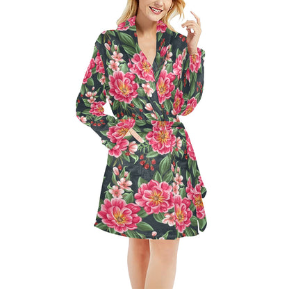 Summer Floral Pattern Print Design SF06 Women's Fleece Robe