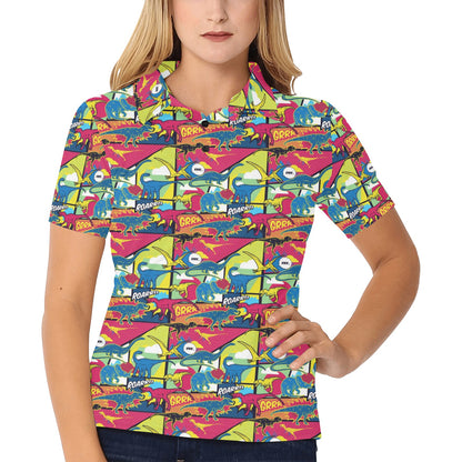 Dinosaur Comic Pop Art Style Women's Polo Shirt