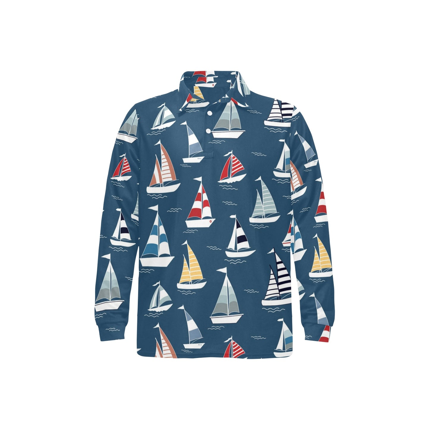 Sailing Ships Pattern Print Design A04 Long Sleeve Polo Shirt For Men's
