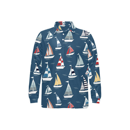 Sailing Ships Pattern Print Design A04 Long Sleeve Polo Shirt For Men's