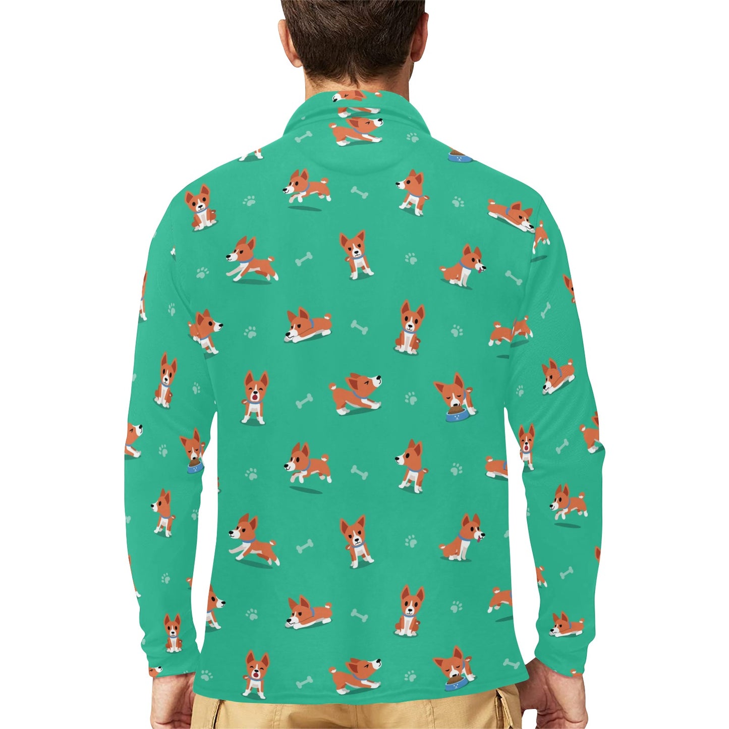 Basenji Pattern Print Design 02 Long Sleeve Polo Shirt For Men's