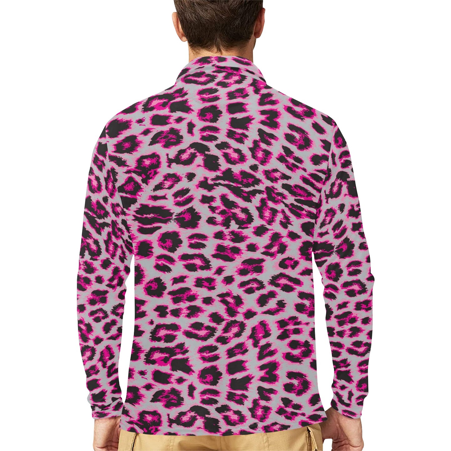 Leopard Pattern Print Design 02 Long Sleeve Polo Shirt For Men's