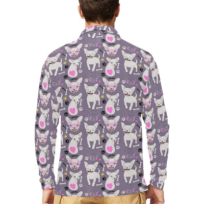 Chihuahua Happy Pattern Long Sleeve Polo Shirt For Men's