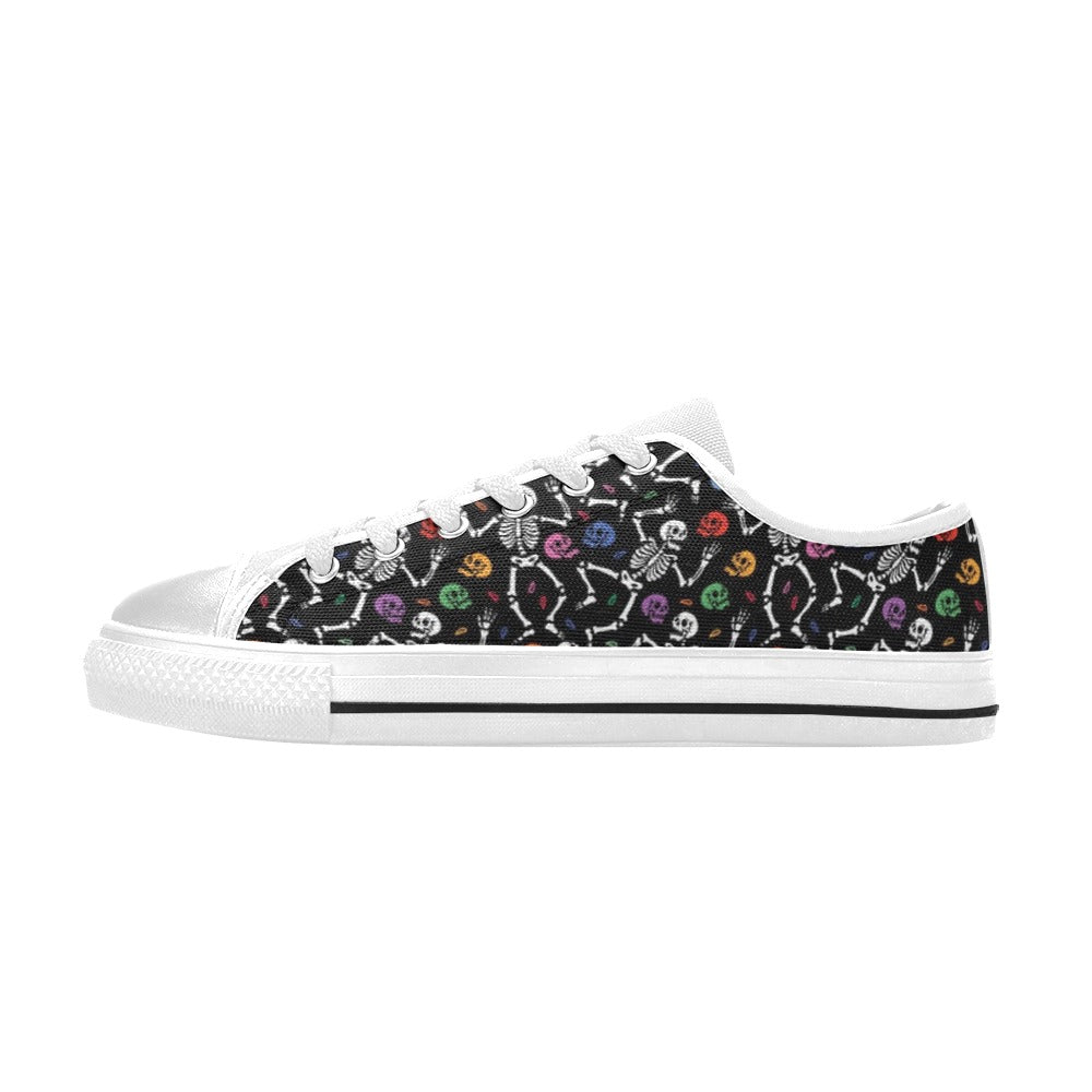 Skeleton Print Design LKS307 Women's White Low Top Shoes