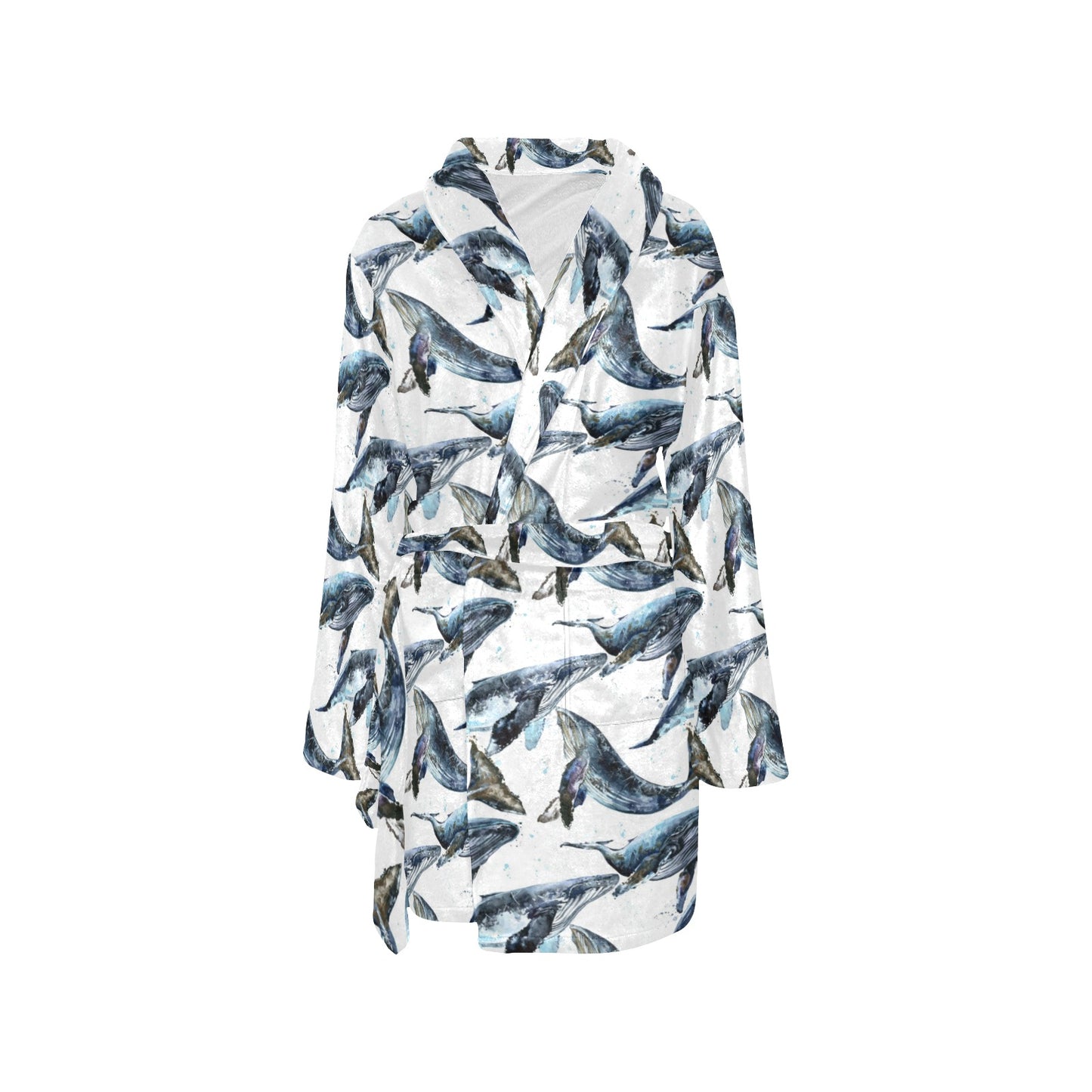 Blue Whale Pattern Print Design 03 Women's Fleece Robe