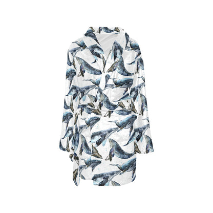Blue Whale Pattern Print Design 03 Women's Fleece Robe