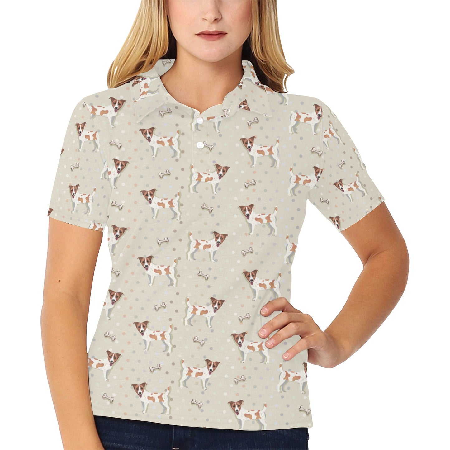 Russell Terriers With Bone Print Design LKS302 Women's Polo Shirt
