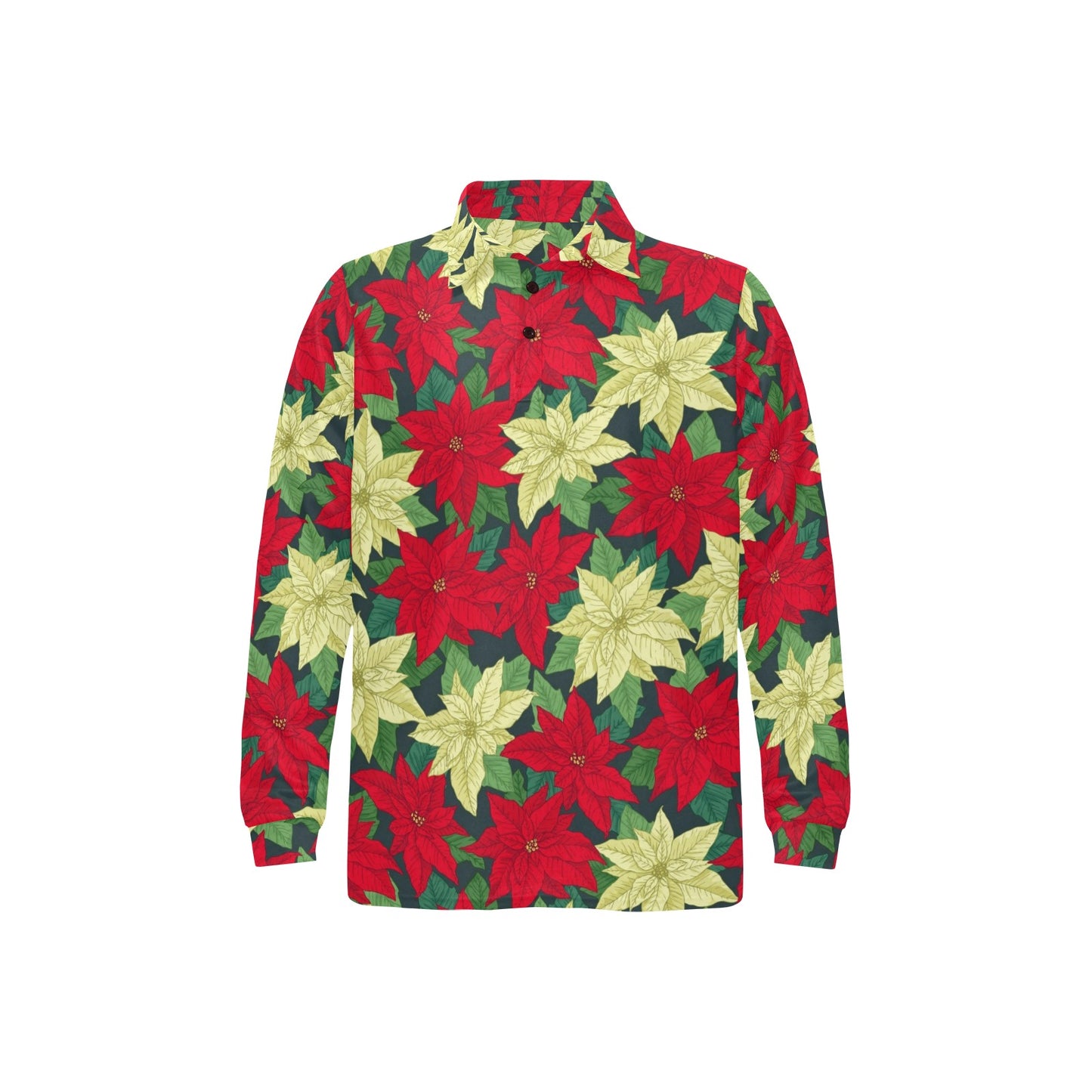 Poinsettia Pattern Print Design POT06 Long Sleeve Polo Shirt For Men's