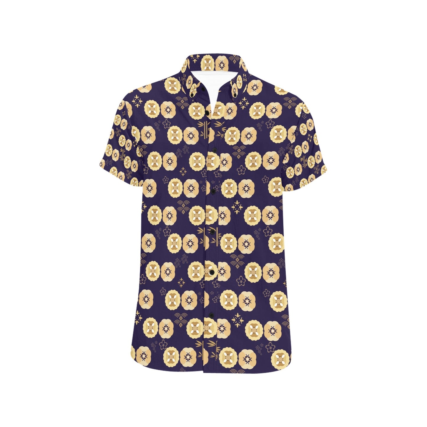 Sakura Print Design LKS303 Men Short Sleeve Button Up Shirt