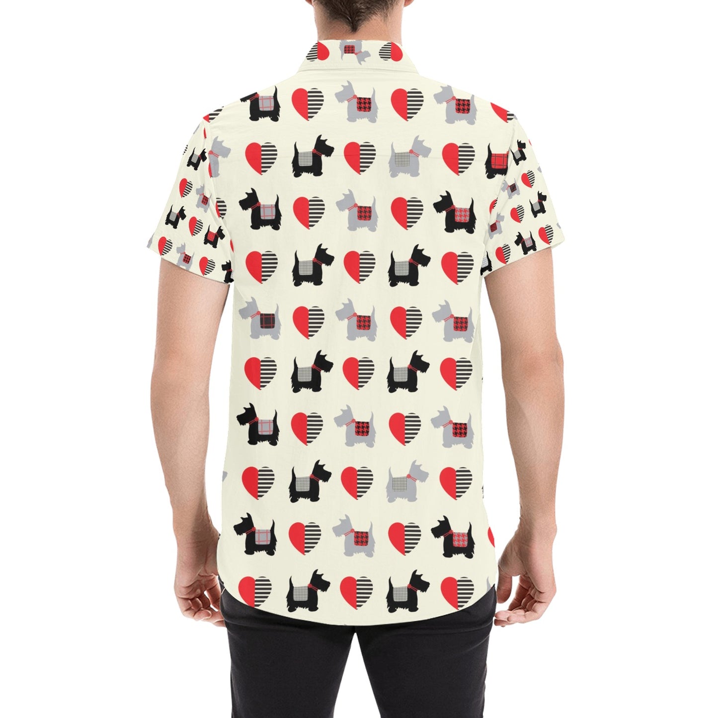 Scottish Terriers Print Design LKS3010 Men Short Sleeve Button Up Shirt