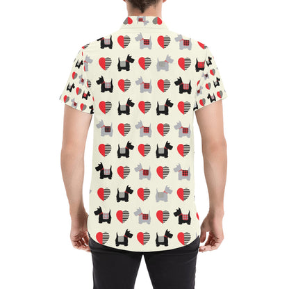 Scottish Terriers Print Design LKS3010 Men Short Sleeve Button Up Shirt